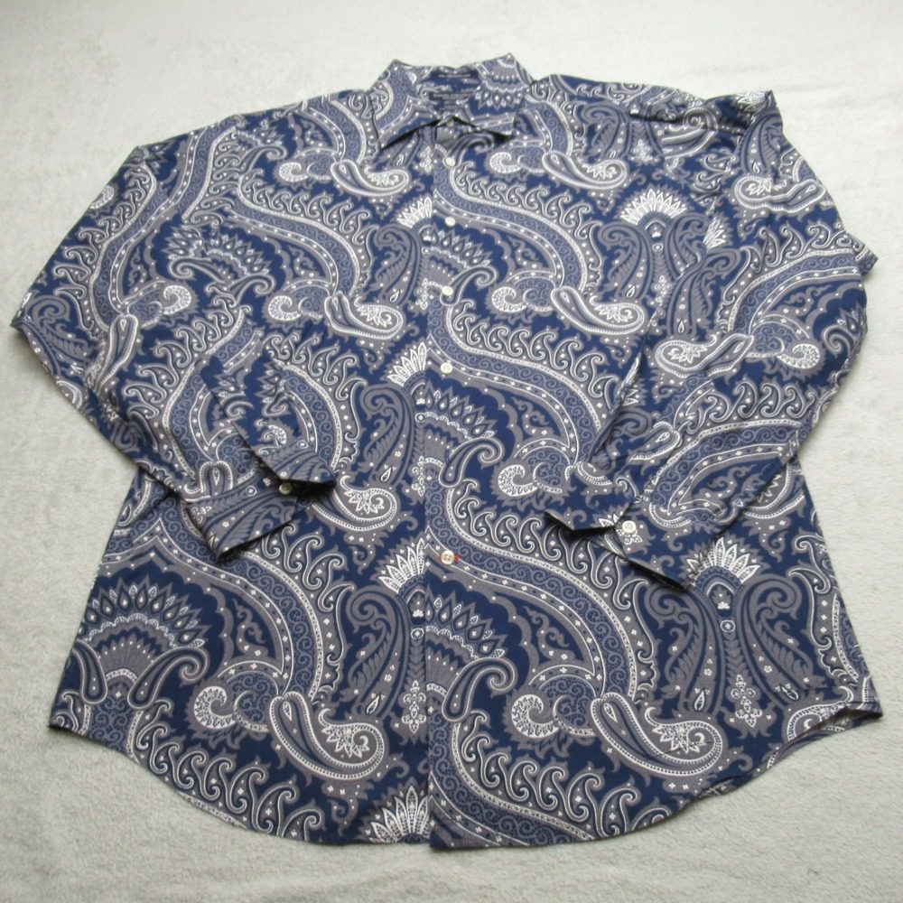 Daniel Cremieux Shirt Mens Large Blue Paisley Long Sleeve Tailored Fit Button Up